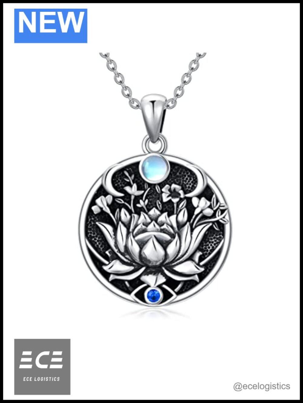 Sterling Silver Lotus Evil Eye Pendant Necklace Adjustable Chain Spiritual